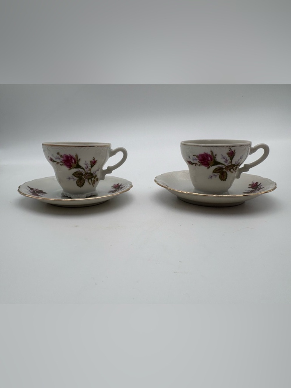 Vintage Floral Porcelain Tea Cup, Saucer, and Cake Plate Set - Picture 5 of 16